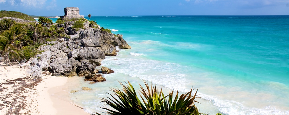Mayan Ruins Above Blue Waters